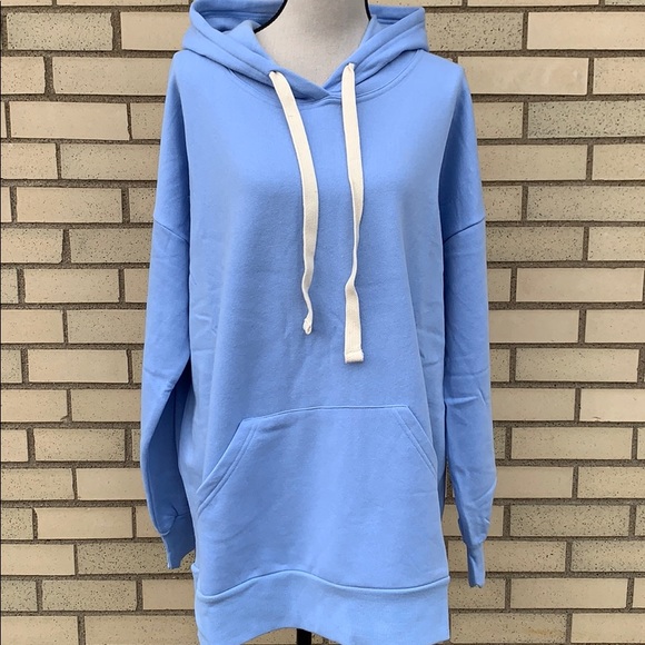 Blue Drawstring Hoodie Sweatshirt Tunic Top - Picture 2 of 8